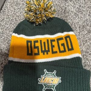 Oswego St Knit winter hat Pom-Pom Beanie - Green and Yellow